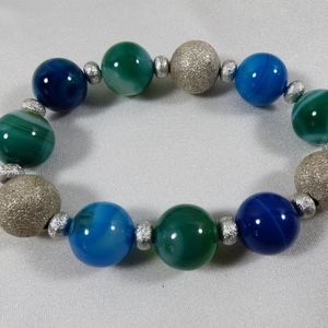 Natural Agate  Blue & Green stretch bracelet